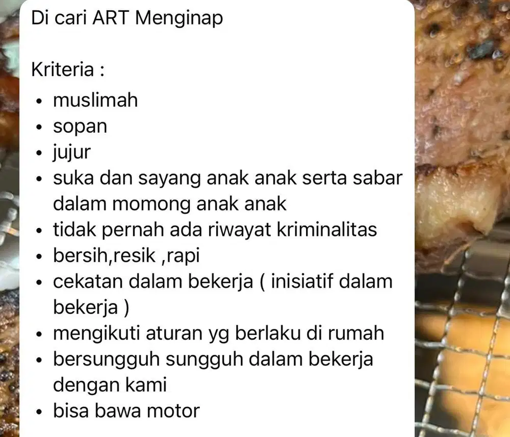 Dicari ART menginap