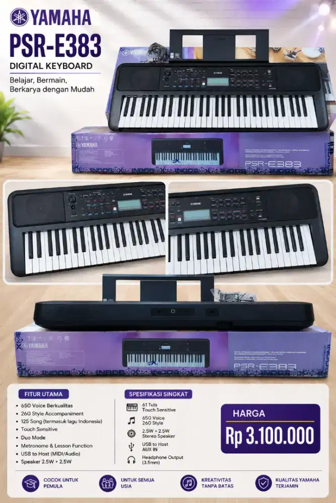 Keyboard Yamaha PSR E383 Fullset
