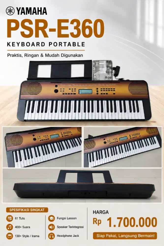 Keyboard Yamaha PSR E360 Warna Maple