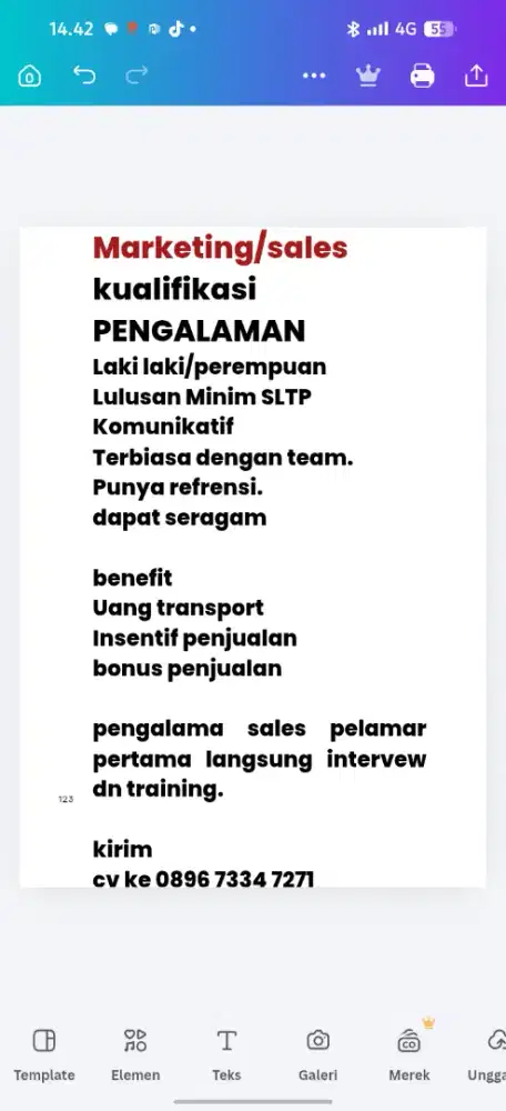 Marketing/sales untuk usia minim 35 thn