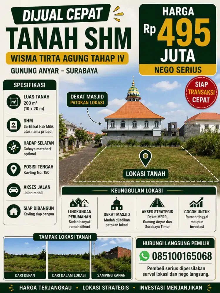 DIJUAL CEPAT TANAH SHM 10X20 SHM