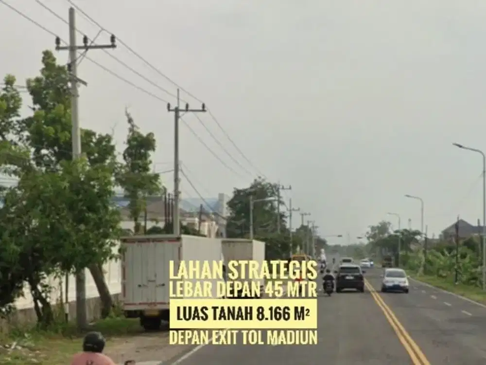 (H) Tanah LD 45 mtr, depan Exit TOL Dumpil MADIUN, Lokasi Keren