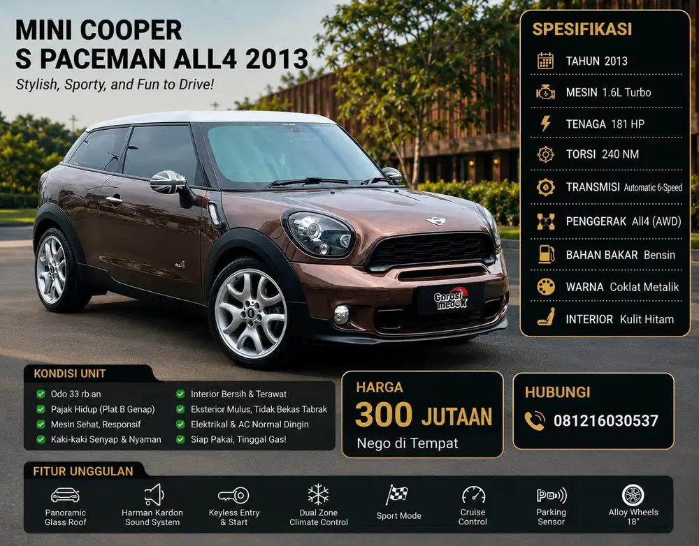 Mini Cooper S Paceman Pace man ALL4 ALL 4 AWD 2013 Antik Low KM Murah