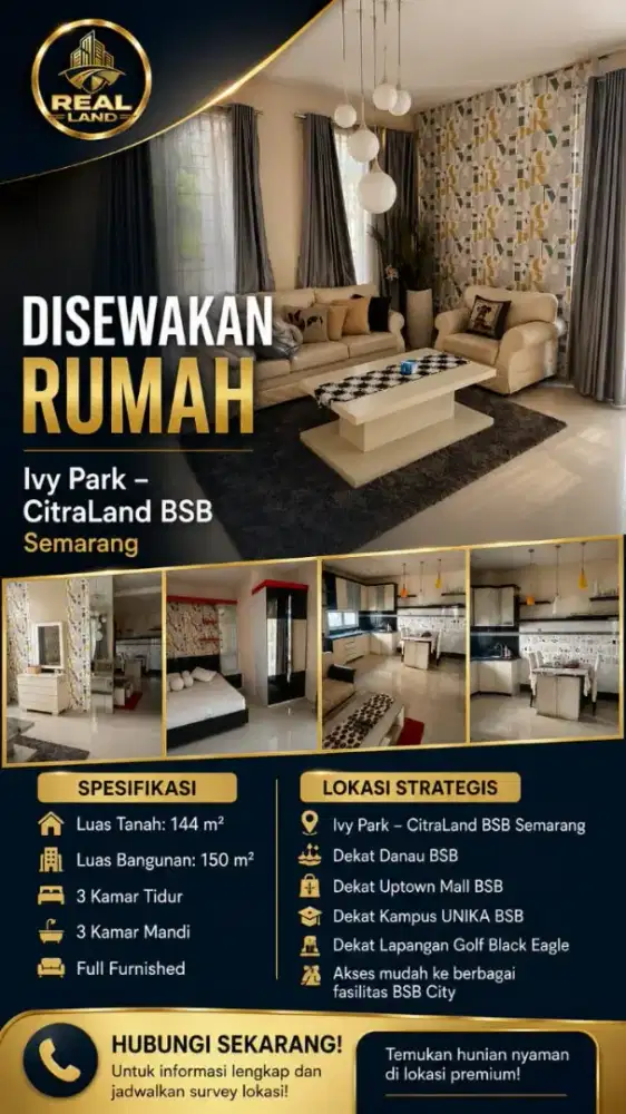 Rumah full furnished disewakan Ivy Park Citraland BSB SEMARANG