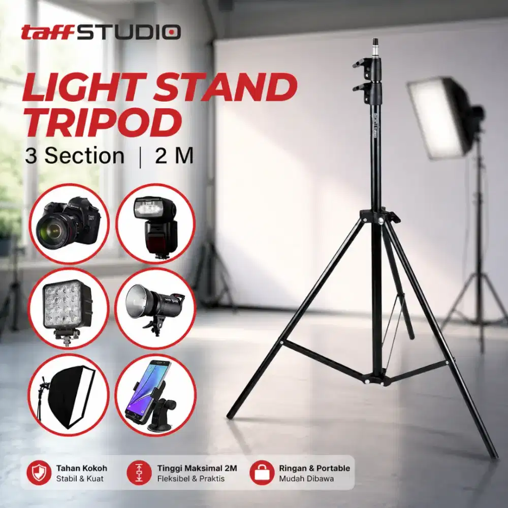 Tripod Light Stand Portable 3 Section Studio Lighting 2M