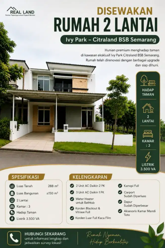 Rumah disewakan di Ivy Park Citraland BSB SEMARANG