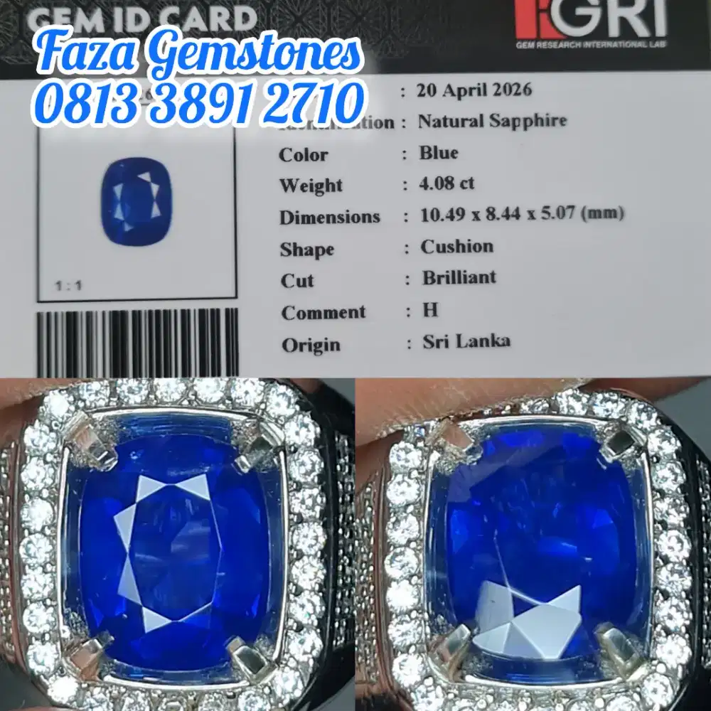 HQ Blue Sapphire Srilanka, Color Vivid/Royal Blue, Meja Lebar