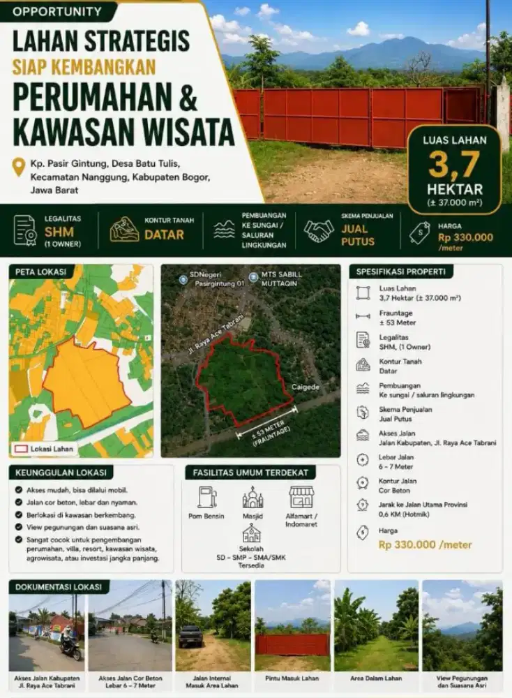 Di jual lahan strategis 3,7hektar siap kembangan perumahan