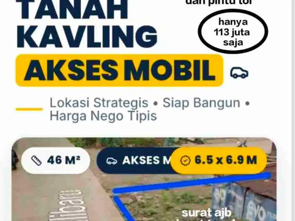 DIJUAL CEPAT TANAH KAVLING PINGGIR JALAN MOBIL murahhhh