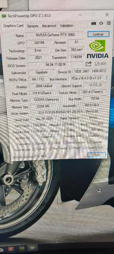 VGA Gaming Gigabyte RTX 3060 12 gb