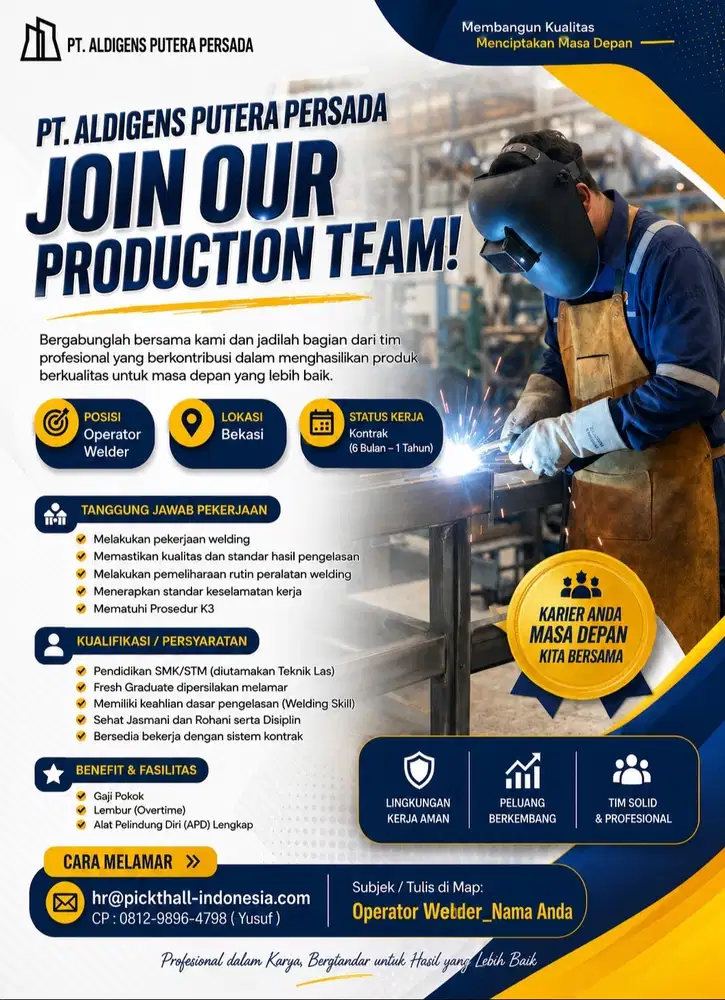 Dicari Operator Welder/Las