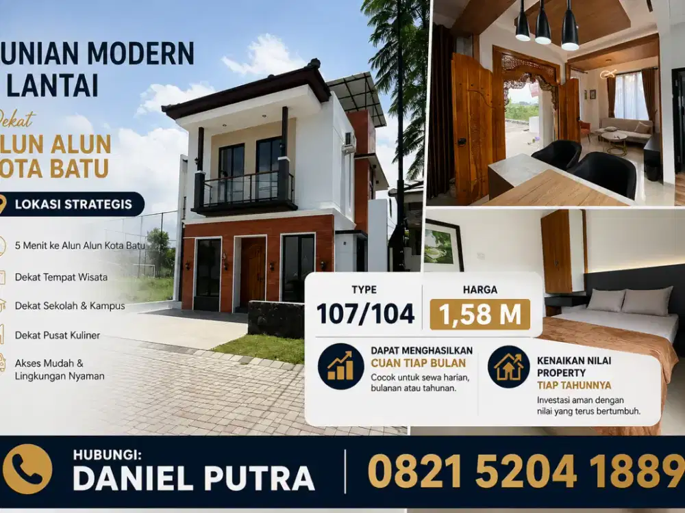 Hunian Istimewa 2 Menit ke Alun-Alun Batu: Desain Unik, Bebas KPR & Full Bonus