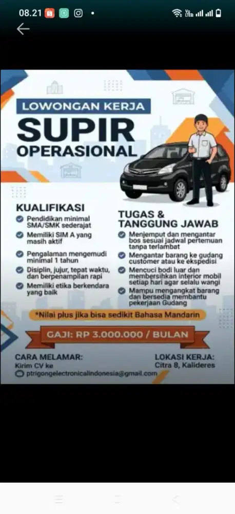 Dibutuhkan driver segera!!