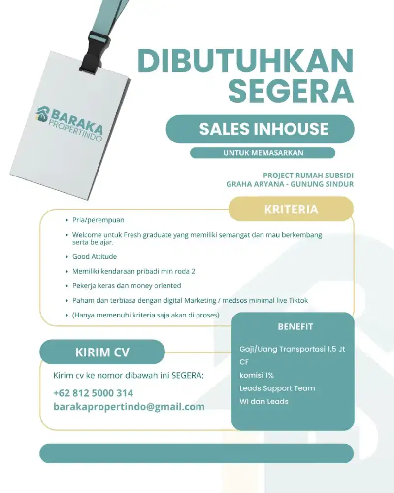 Dibutuhkan marketing inhouse a