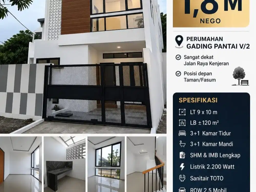 Model Scandinavian Rumah di Gading Pantai Gress 2Lt sangat dekat raya Kenjeran hanya 1M-an