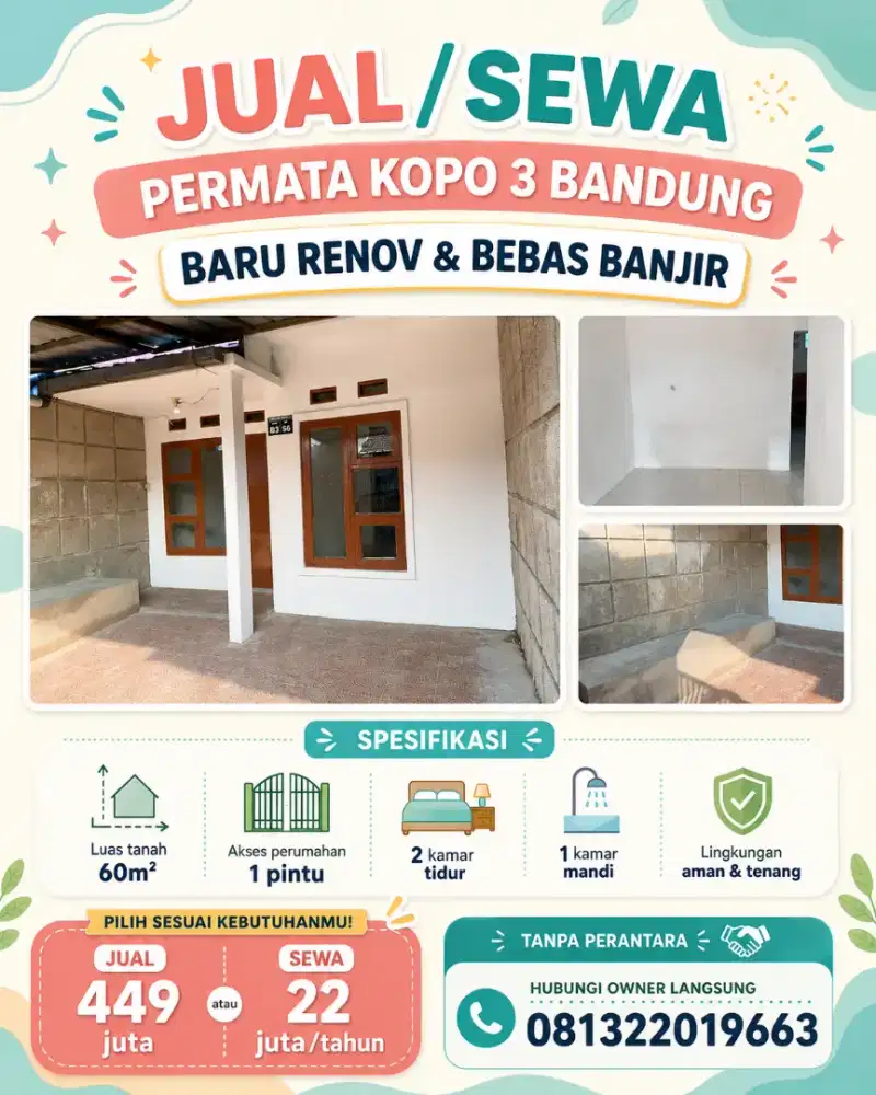 TANPA PERANTARA Jual Rumah Permata Kopo 3 Sayap TKI Dekat Miko