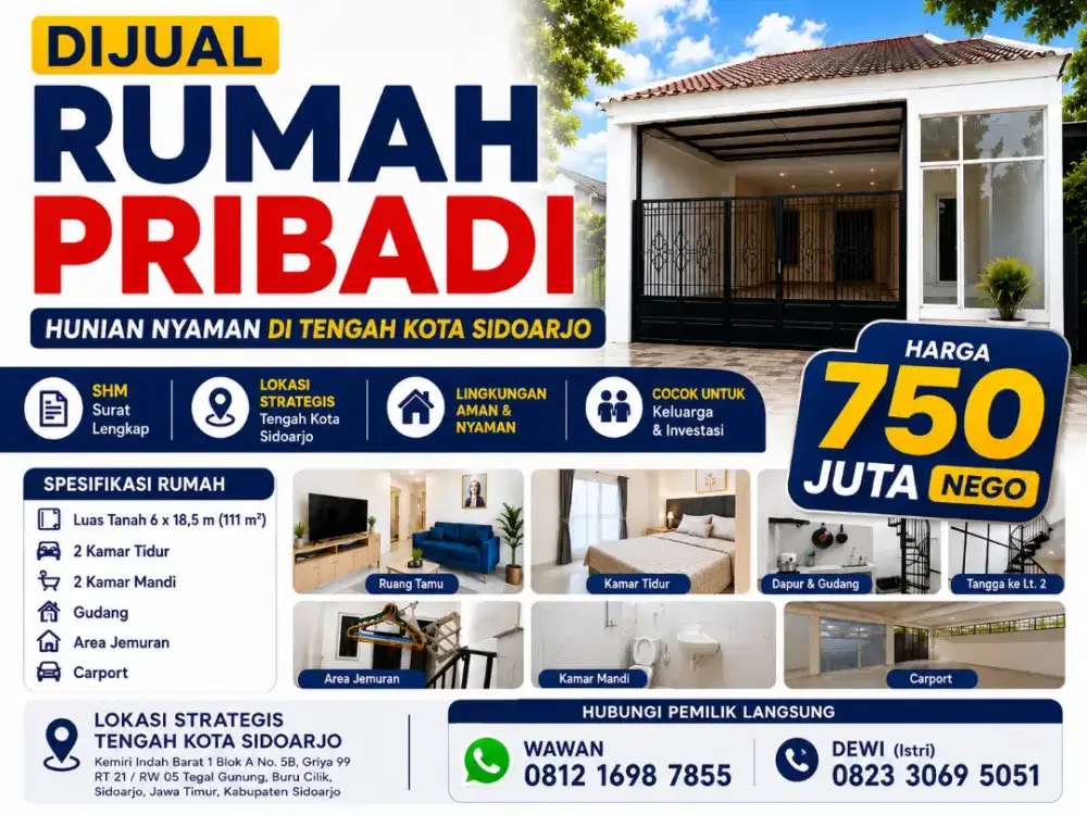 DIJUAL RUMAH PRIBADI – SIAP HUNI DI KEMIRI INDAH, SIDOARJO