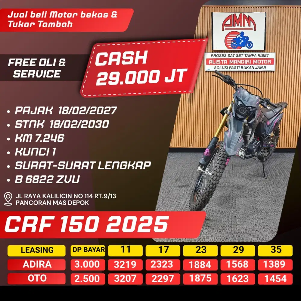 CRF 150 2025 PAJAK HIDUP SPAYLATER KREDIVO CC 0% CASH / KREDIT ALISTA