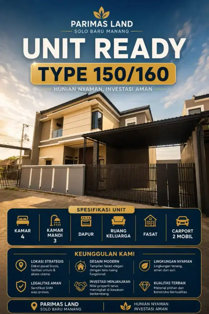 Rumah Mewah 2 Lantai Ready Unit di Selatan Luwes Gentan Sukoharjo