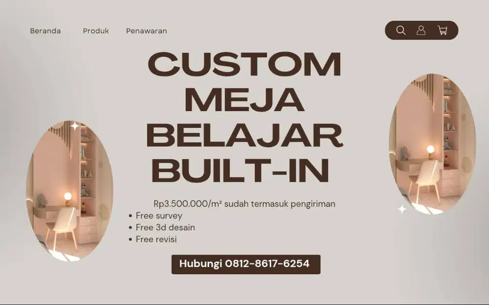 Custom Meja Belajar Built-in Minimalist HPL Luar-Dalam