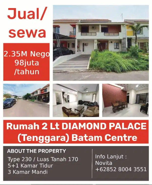Rumah 2 Lantai Siap Huni DIAMOND PALACE (Hadap Tenggara) Batam Centre