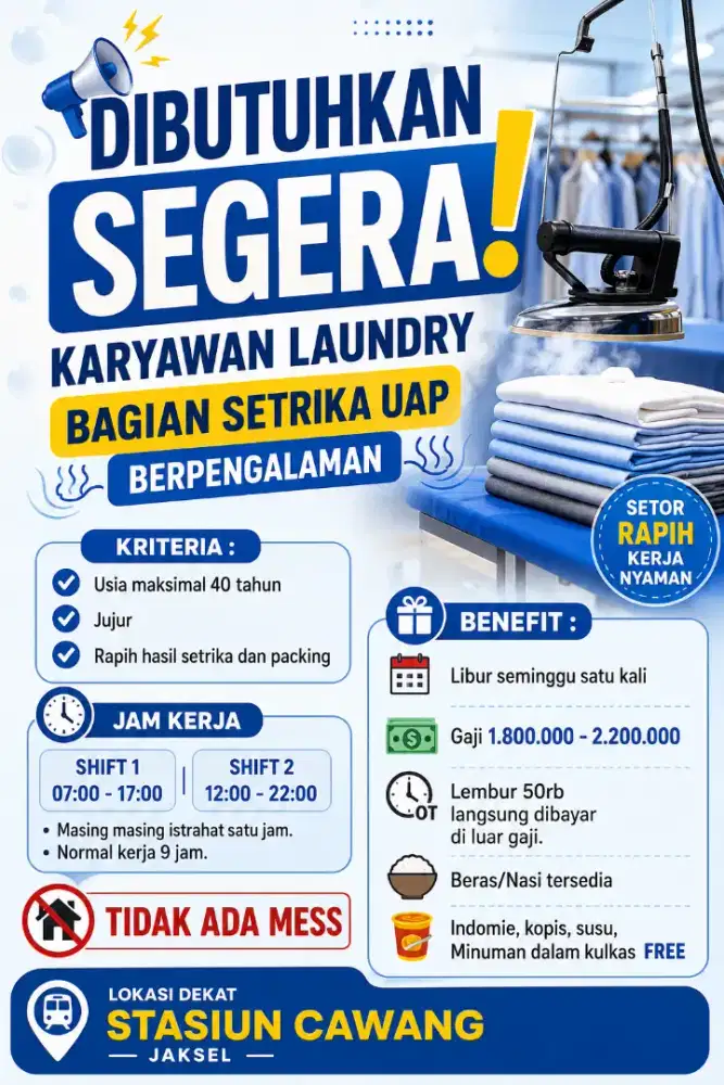 Loker laundry bagian setrika uap