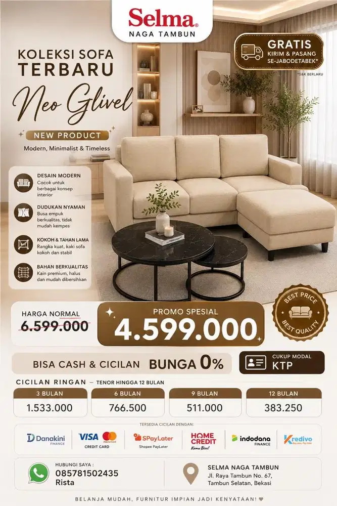 Promo Sofa L Minimalis Neo Glivel Selma - Harga Spesial