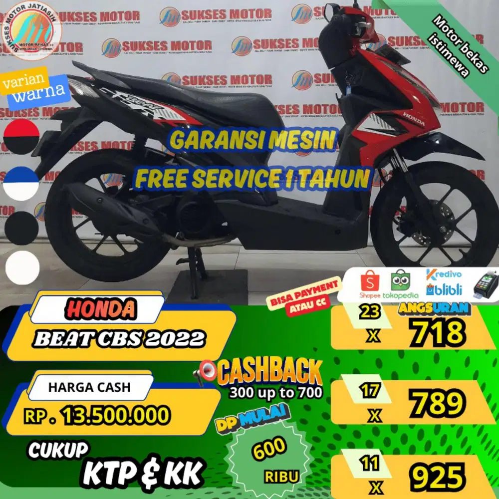 HONDA BEAT CBS 2022 BISA PAYMENT SPYLATER KREDIVO & CC (SUKSESMOTOR)