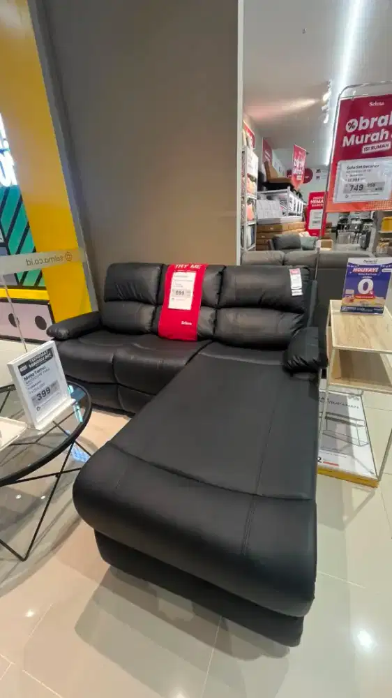 Selma Liverton Sofa L Sectional Kulit - Hitam
