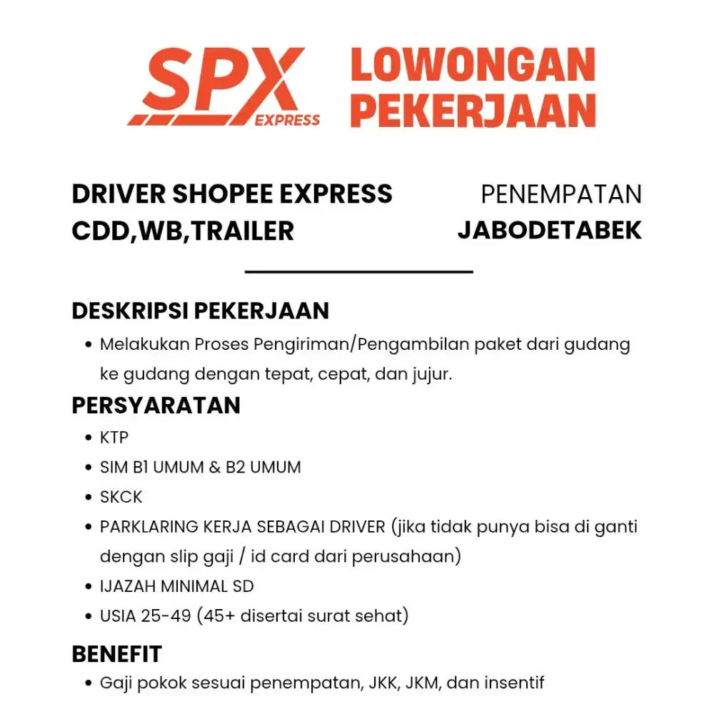 Lowongan Pekerjaan Driver Spx