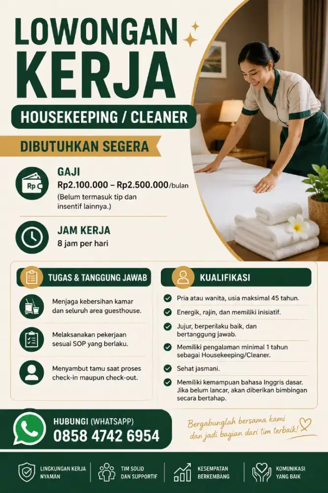 Lowongan segera housekeeping