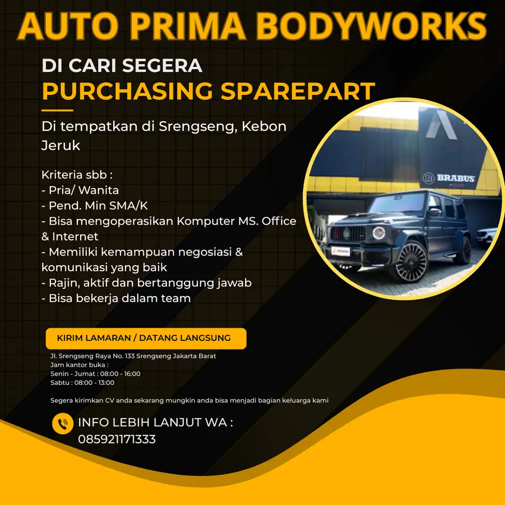 DI BUTUHKAN SEGERA PURCHASING SPAREPART