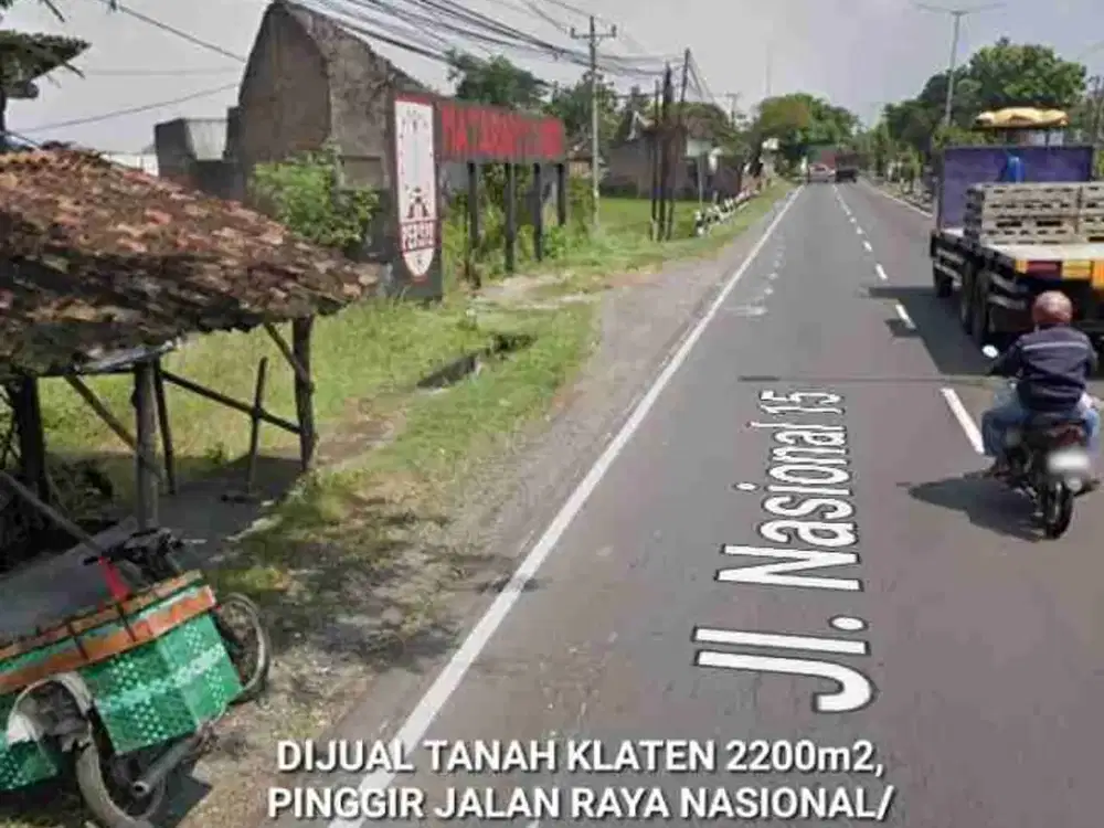 DIJUAL TANAH KLATEN 2200m2, PINGGIR JALAN RAYA NASIONAL/ JALAN RAYA JOGJA - SOLO