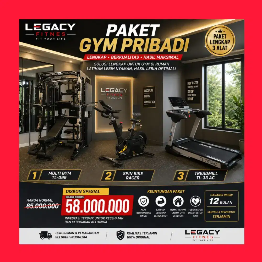 PaketGymPribadi 3 Alat HomeGymTL-099+Treadmill TL-33AC+SpingBike Racer