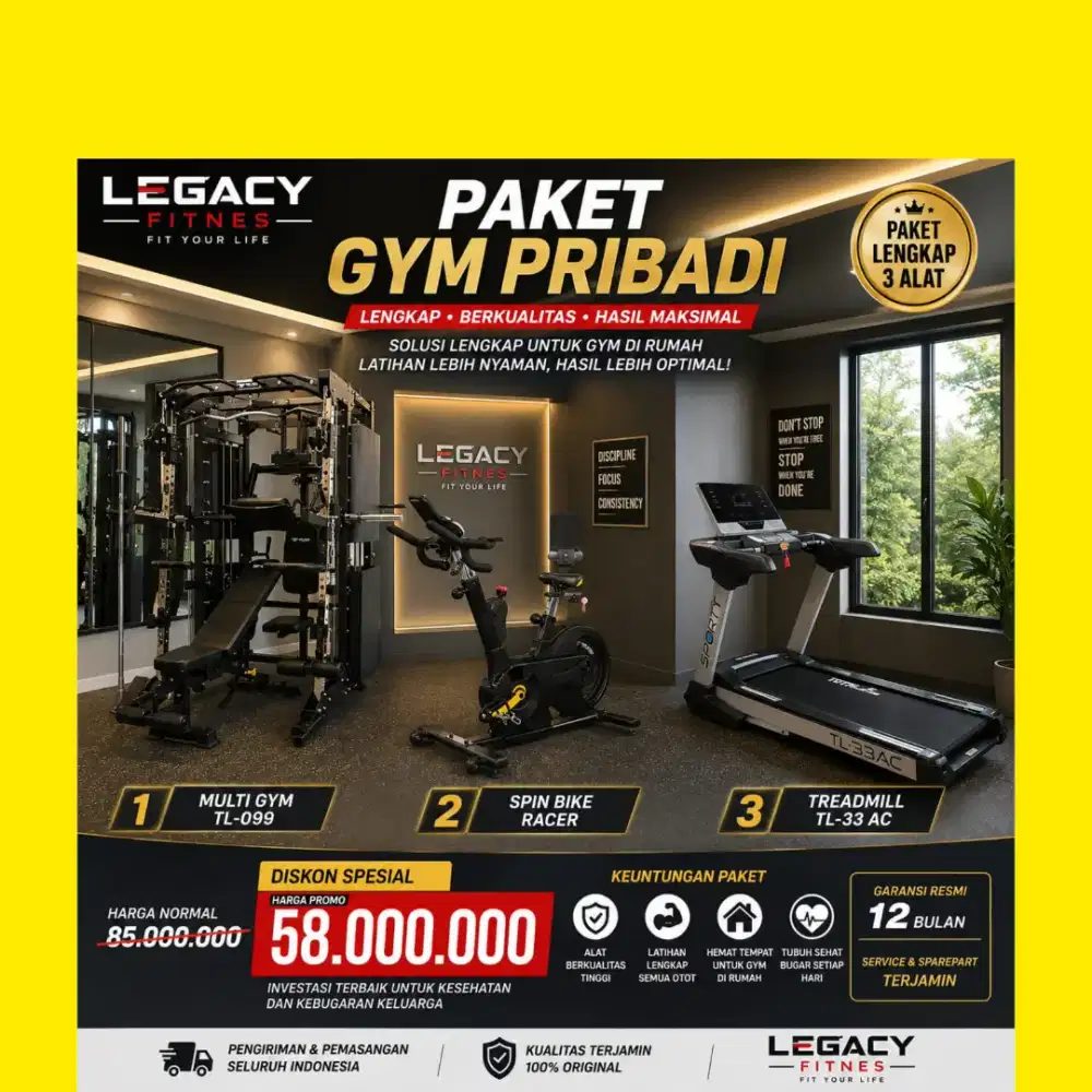 PaketGymPribadi 3 Alat HomeGymTL-099+Treadmill TL-33AC+SpingBike Racer