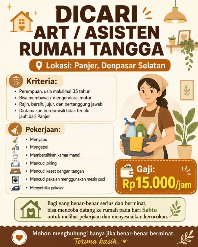 Dibutuhkan ART perempuan