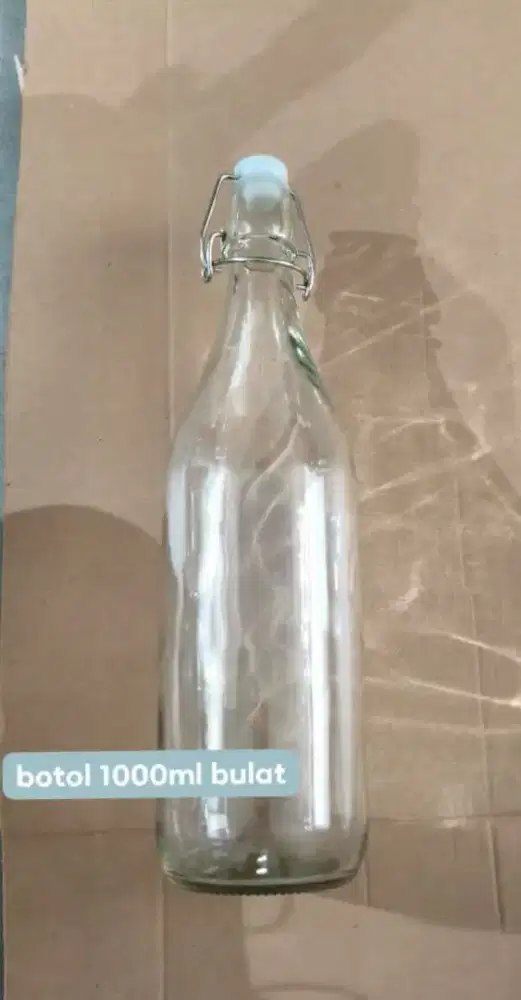 JUAL BOTOL KACA BULAT 1000ml +TUTUP KLEM