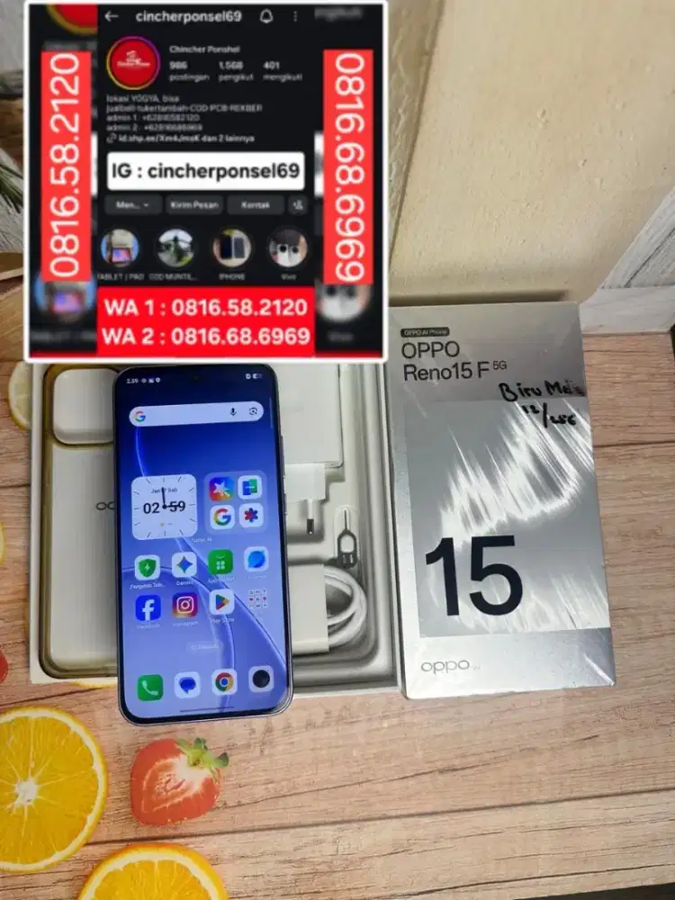 Jual HP Oppo Reno 15F 5G 12/256 garansi FEB 27 siap pakai