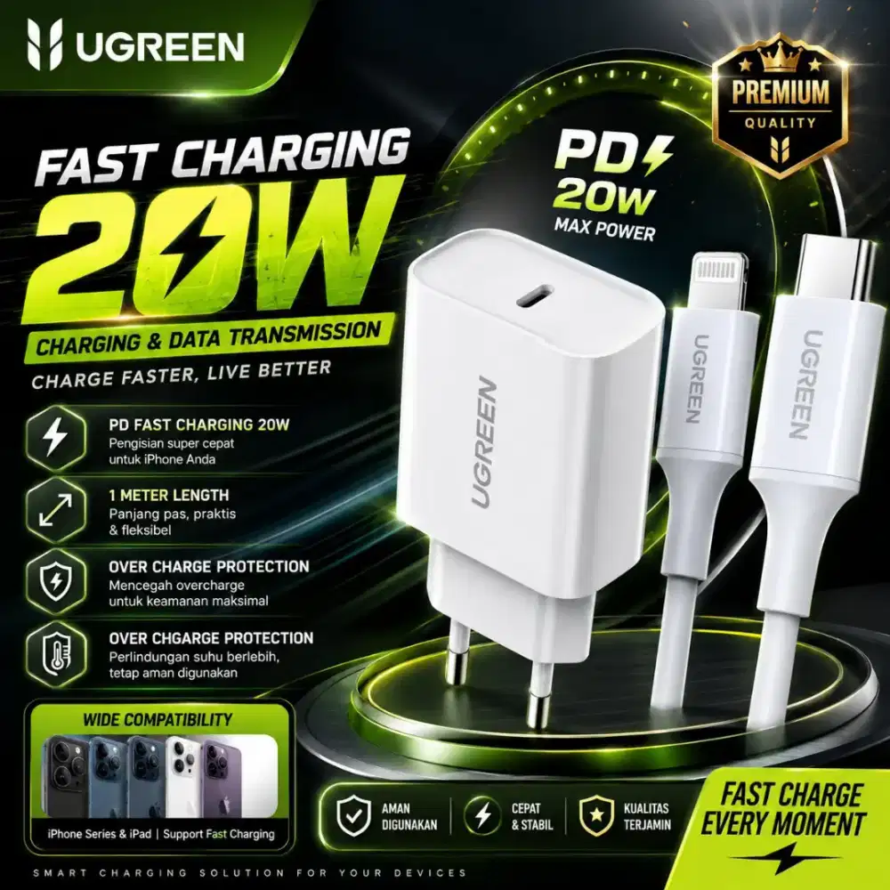 Charger Ugreen 1 set Type C To Lightning untuk iPhone 11-14 pro max