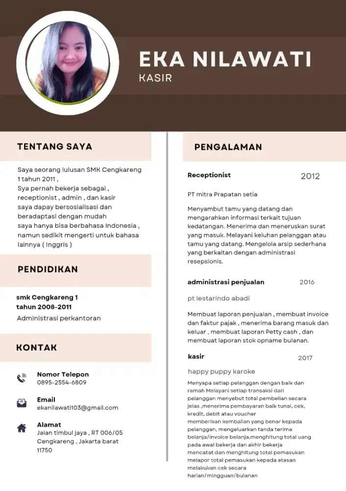 Mencari pekerjaan , admin , kasir , receptionist