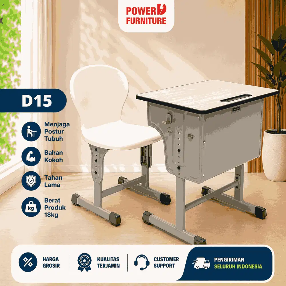 D15 - Bangku Sekolah Set | Meja Belajar Siswa | Kursi Sekolah Modern