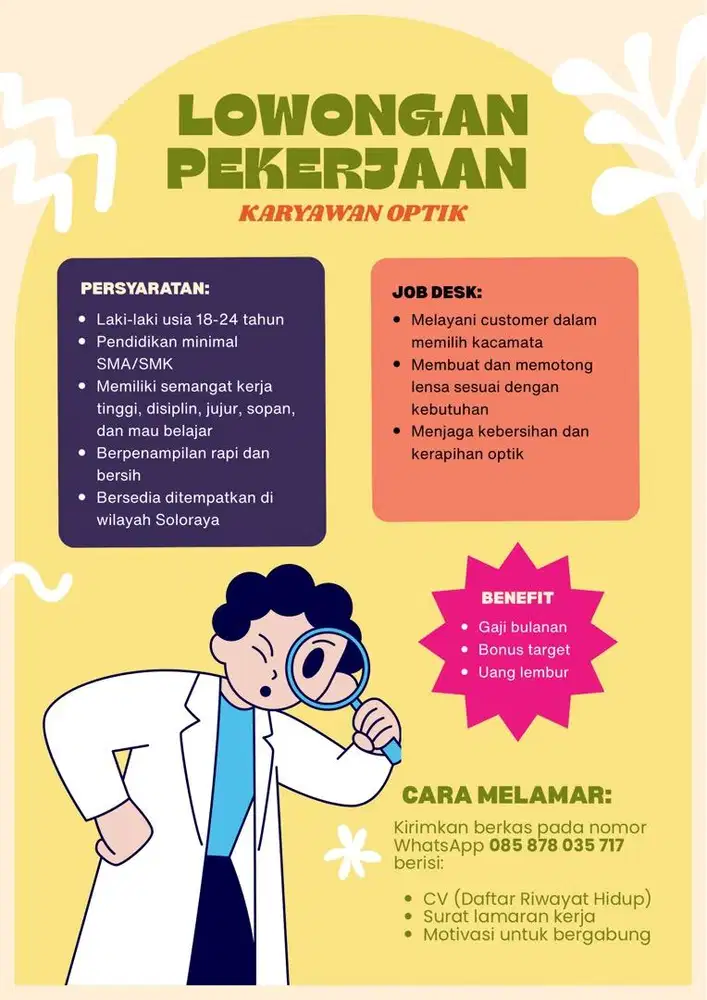 Dibutuhkan Karyawan Optik