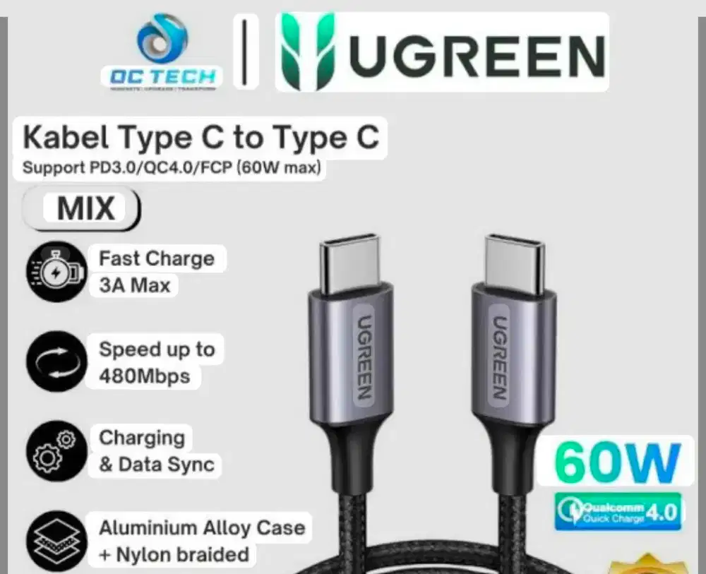 UGREEN Kabel data USB type C to type C 60W 3A