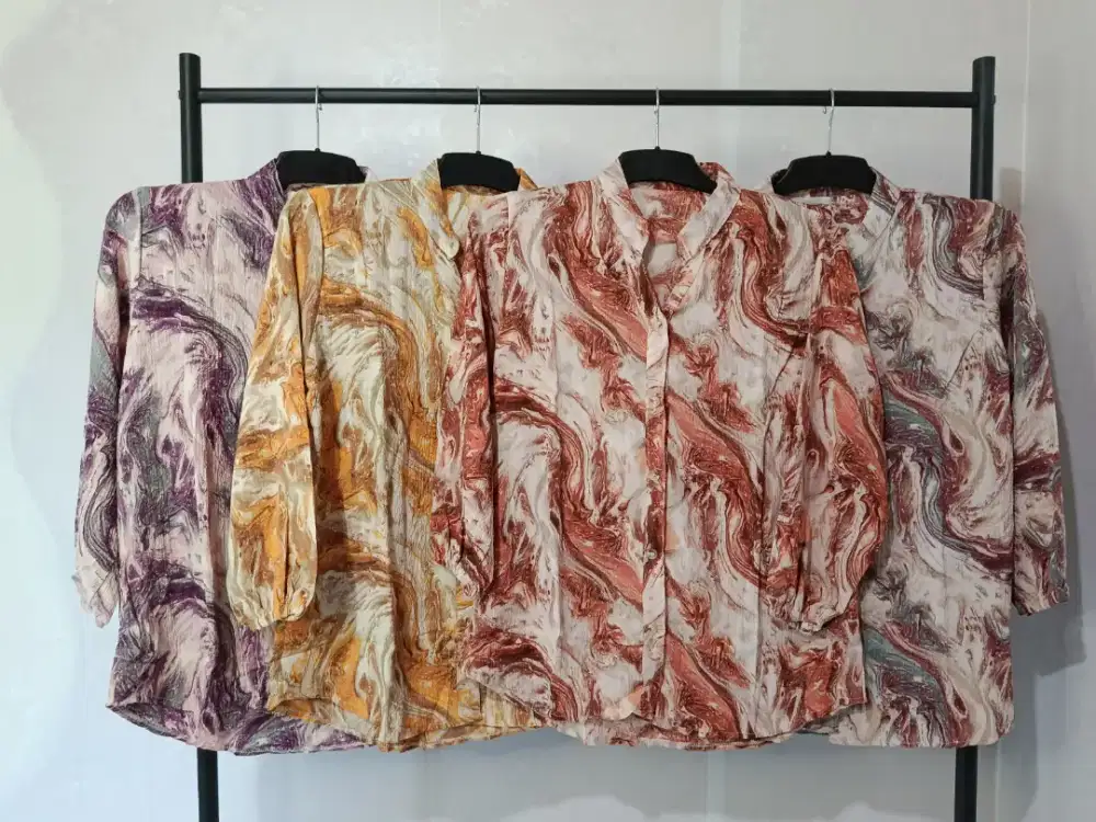 HABISKAN STOK!! Atasan Wanita Motif Marble/Marmer Blouse Lengan Karet