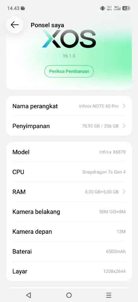 Jual Infinix note 60 pro 8/256 mulus kek baru, fullset