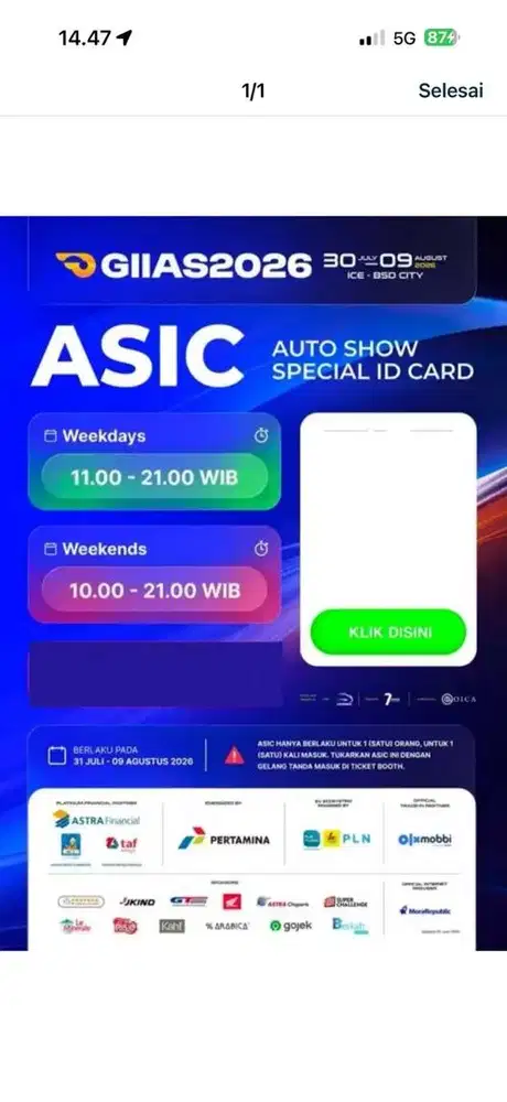 Dijual 2 tiket giias tgl 1 Agustus
