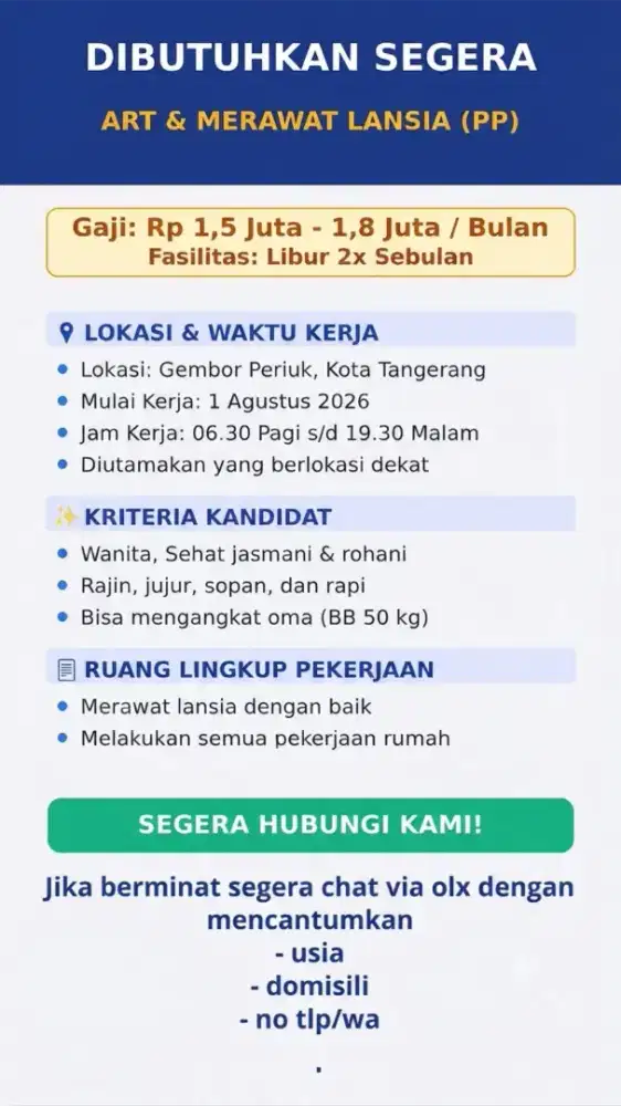 DIBUTUHKAN ART+MERAWAT LANSIA (PP)