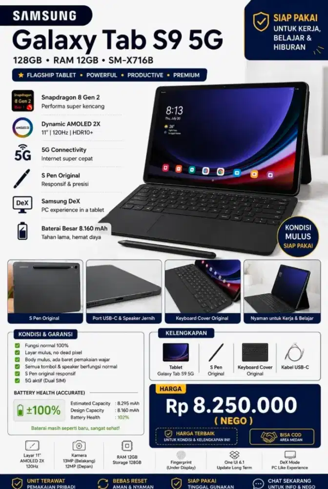Tablet Samsung Tab S9 Cellular 5G 8/128Gb