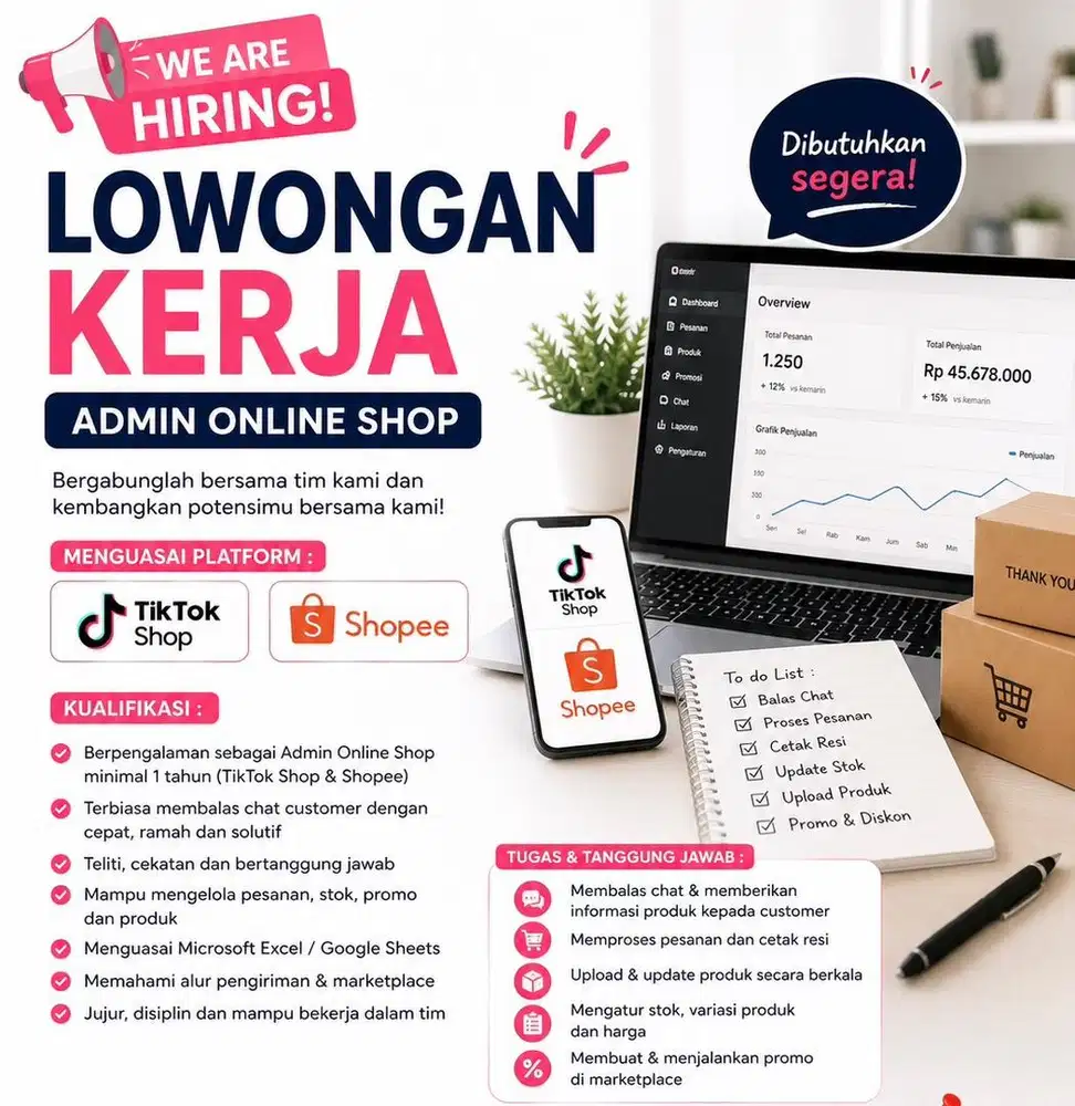 Dicari Admin ONLINESHOP BERPENGALAMAN