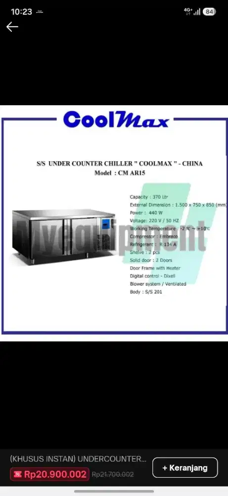 Coolmax Undercounter Chiller Harga Miring Murah Nego
